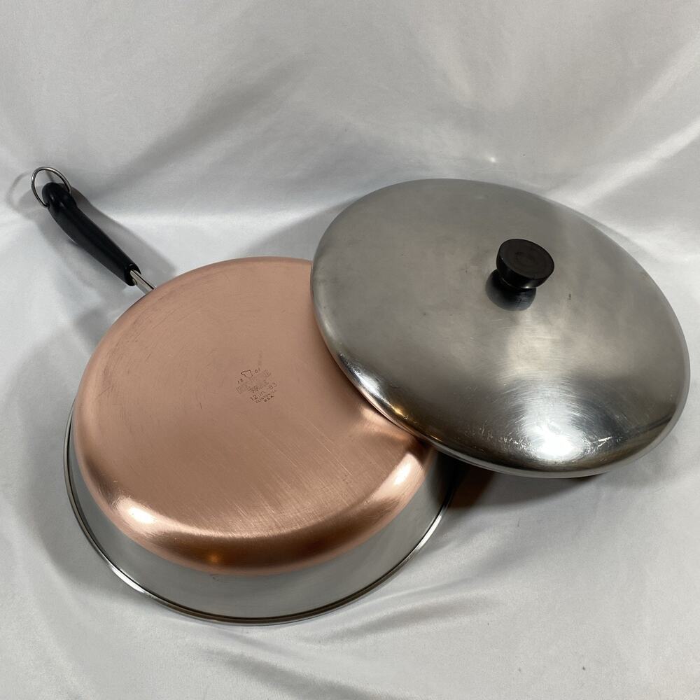 Revere Ware 12" Skillet Fry Pan & Lid Copper Bottom Stainless Steel Clinton 83
